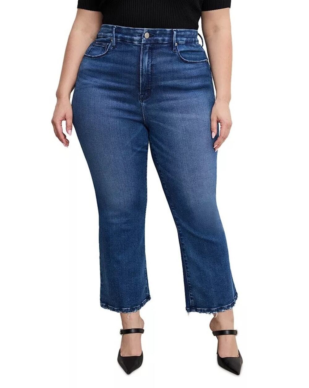 Good American Women Indigo 891 Good Legs Cropped Mini Bootcut Jeans Size 16